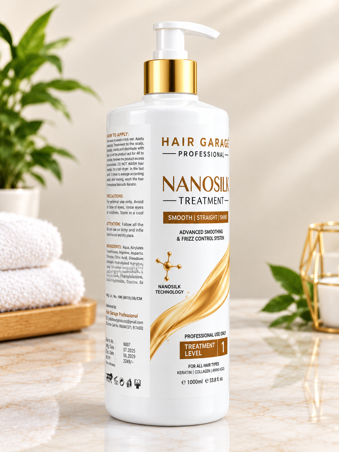 Hair Garage Professional Nanosilk Treatment Level 1 | Advanced Smoothing & Frizz Control 1 Ltr - Image 2