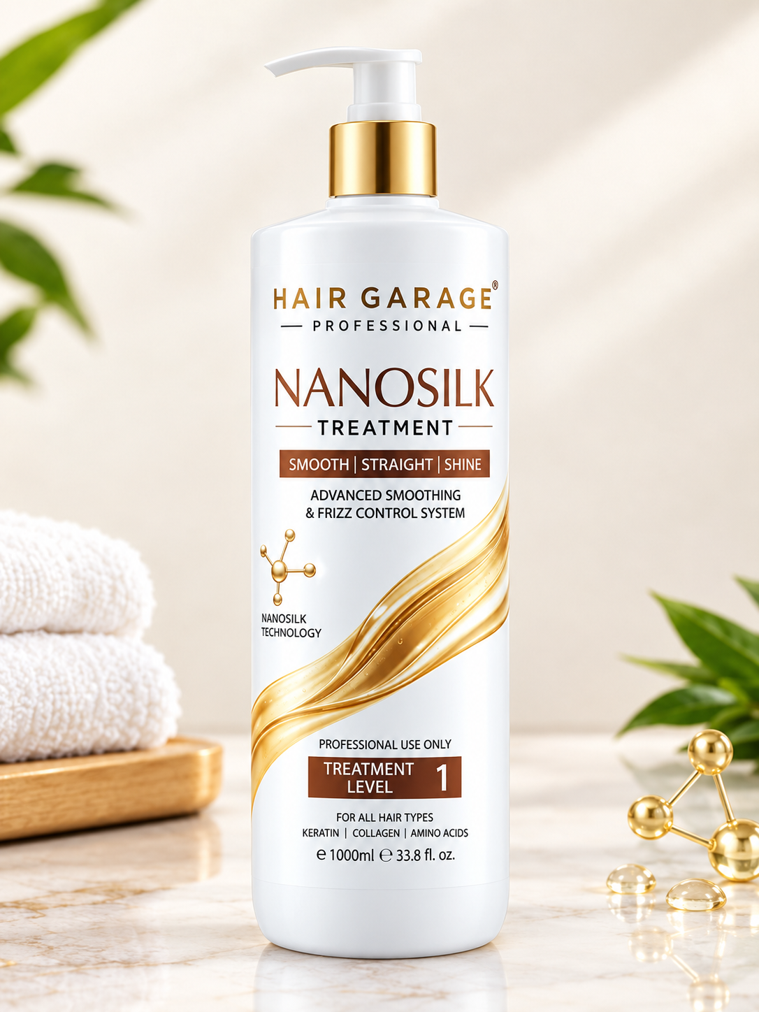 Hair Garage Professional Nanosilk Treatment Level 1 | Advanced Smoothing & Frizz Control 1 Ltr